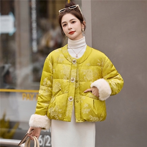 新中式90提花羽绒服2025年冬季新款高级感优雅气质白鸭外套图片