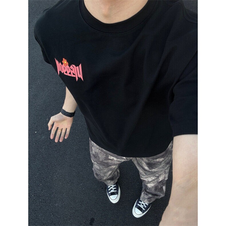 潮牌彩色字母花卉印花短袖男款夏季潮牌cleanfit正肩半袖T恤上衣,男装T恤,星座809A(原222-1)