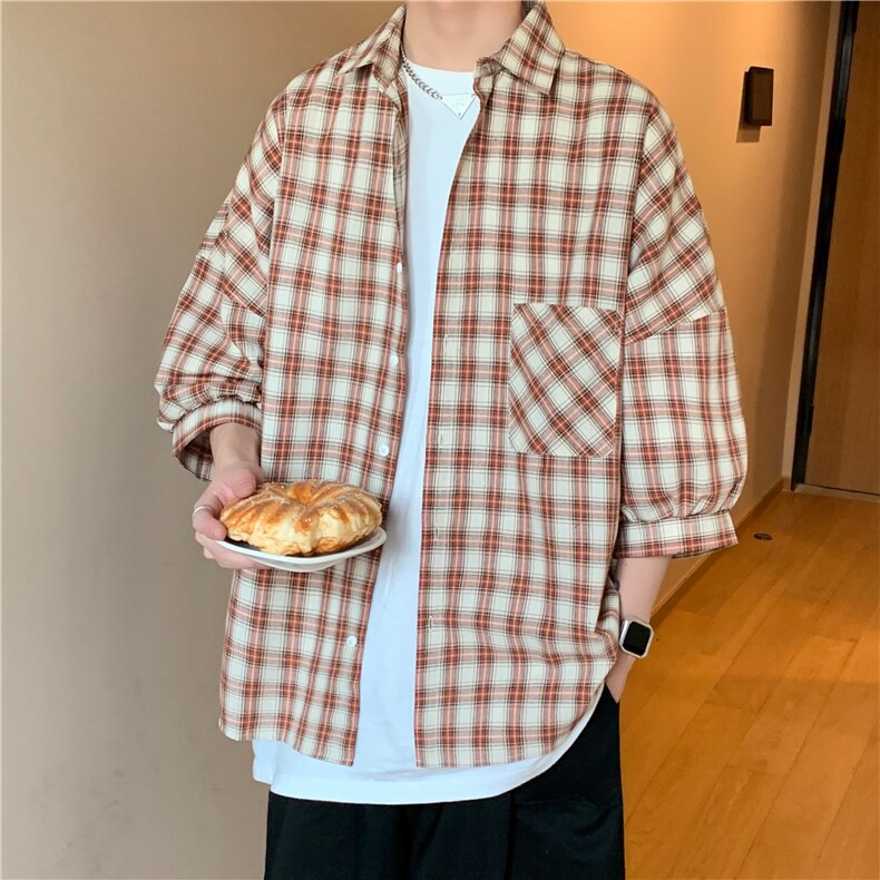 夏季短袖衬衫潮流格子衬衣D325DX02特P30控58,男装衬衫,电商D325