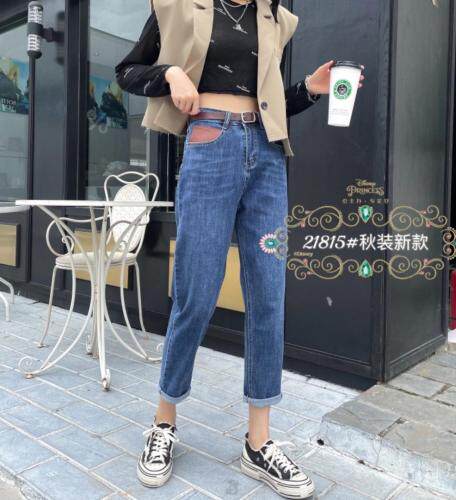 高弹配腰带萝卜裤图片