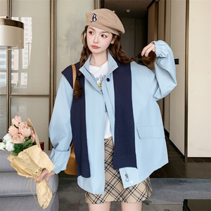 设计感蓝色工装短款外套女2025春秋季新款韩版休闲显瘦披肩款风衣图片