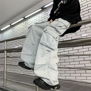 多口袋工装裤男潮牌宽松直筒拖地牛仔裤设计感长裤潮RK2231-P56图片