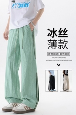 美式高街条纹裤子男夏季冰丝宽松冲锋户外直筒休闲阔腿裤KZ048P50，男装休闲裤，电商B312