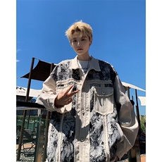 2025春季牛仔外套男女韩版潮流拼接宽松百搭高街ins夹克W6154-P73，男装夹克，星座412-3
