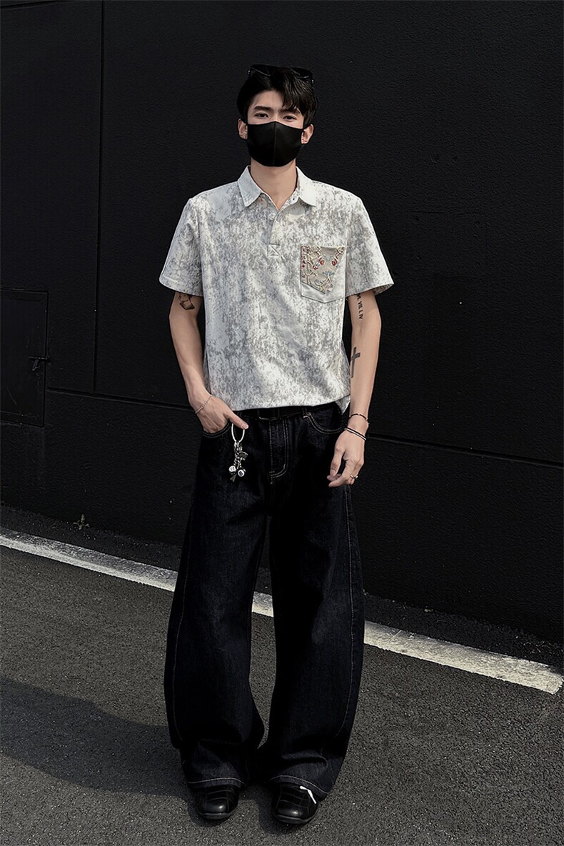 25夏新高品质男风满天星拼色polo短T黑墙705-1-T006-P48无差价,男装Polo衫,星座705-1
