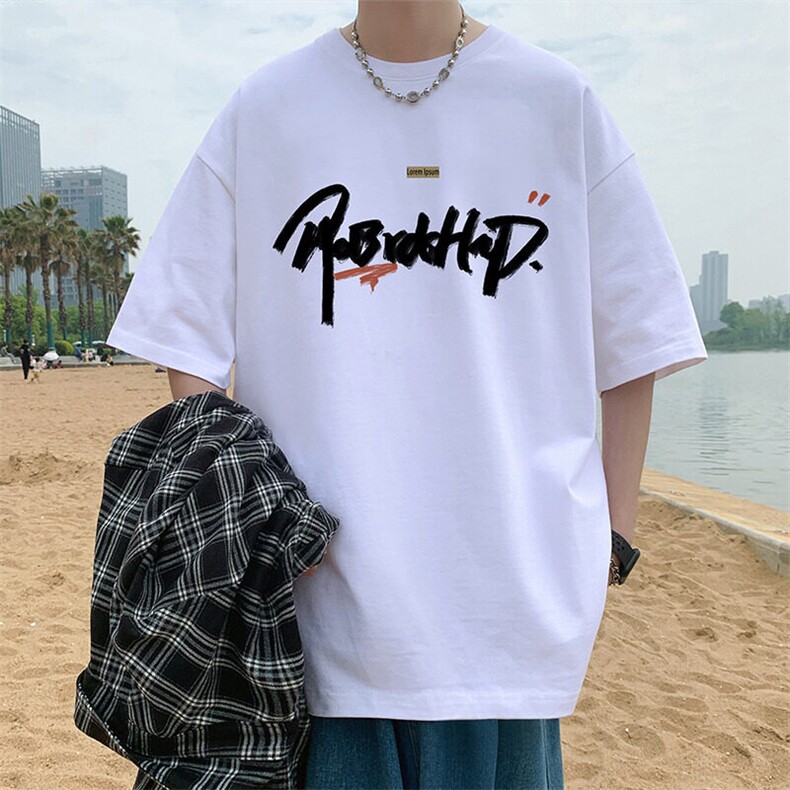 T797短袖t恤男夏季新款高街休闲纯棉体恤oversize大码宽松上衣服图片