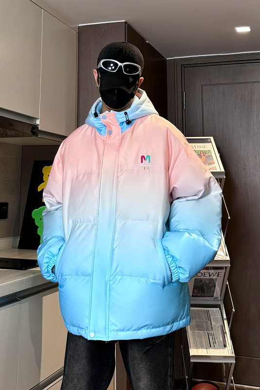 XZ230-1MY52冬款港风宽松简约扎染渐变刺绣休闲连帽棉服P128控158,男装棉衣,星座230-1