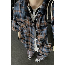 夏季韩版潮流复古格子短袖衬衫翻领帅气衬衣DSA157B-CS4231-P38，男装T恤，电商A157B
