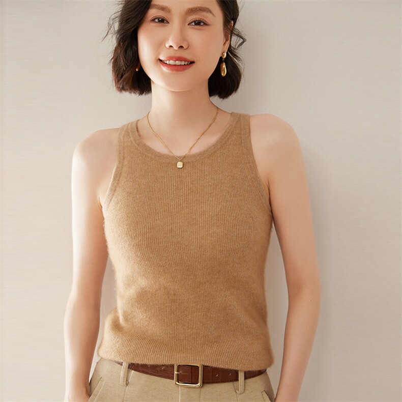 2024新品百搭无袖吊带针织衫背心女舒适修身打底内搭基础,女装背心吊带,尚达羊绒