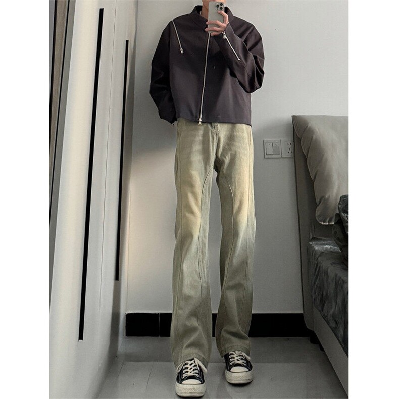 美式高街vibe拼接黄泥牛仔裤修身直筒裤XZ310A-4-NZ27JG,男装牛仔裤,星座310A-4