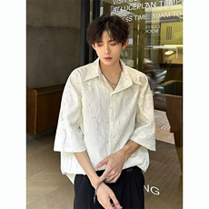 痞帅肌理感短袖衬衫男夏季薄款潮牌宽松衬衣休闲外套CSA86-P35，男装T恤，星座208-5