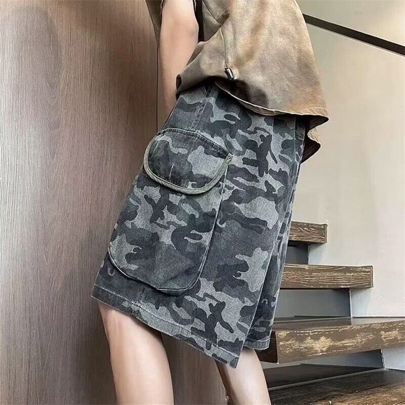 夏季休闲宽松伐木迷彩短裤五分裤KK395p45，男装牛仔裤，星座712