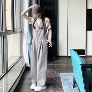 现货 咖色格子连体衣阔腿背带裤C158-8633-P120-K178图片