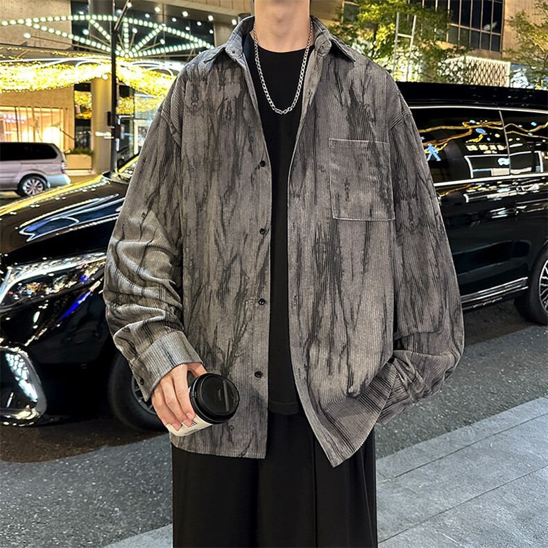 水墨扎染灯芯绒衬衫外套男秋季新中式风宽松休闲夹克,男装夹克,星座218-1（原230）
