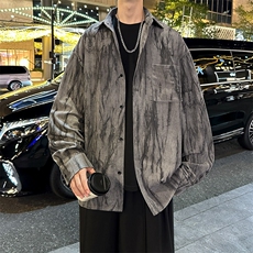 水墨扎染灯芯绒衬衫外套男秋季新中式风宽松休闲夹克，男装夹克，星座218-1（原230）