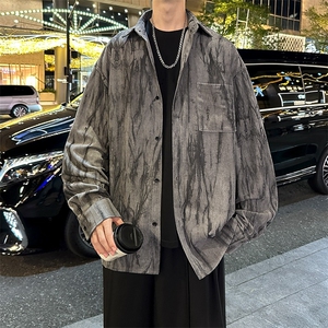 水墨扎染灯芯绒衬衫外套男秋季新中式风宽松休闲夹克图片