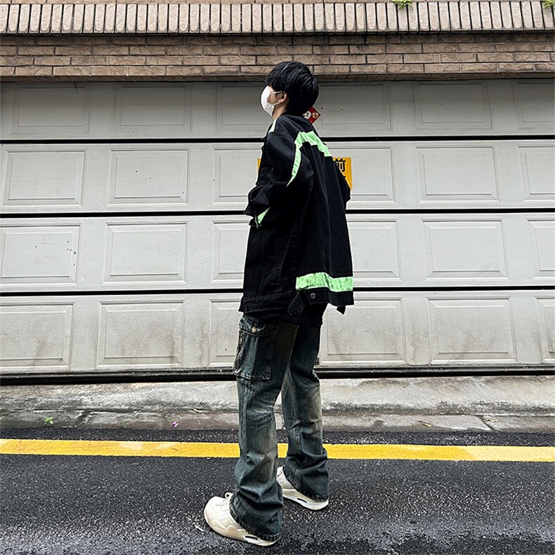 秋冬新款夹克立领外套拼色明星同款牛仔工装户外大码牛仔外套,男装夹克,星座301D-4(原星座1004-4）