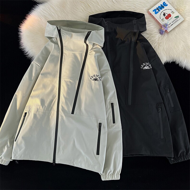 特批62无差价刺绣连帽防风防水拉链冲锋衣男大码宽松夹克外套J618,男装夹克,电商A001-1