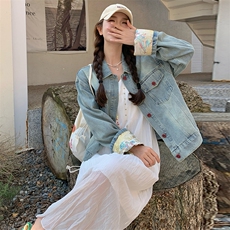 白色吊带连衣裙套装女2025春夏新款设计感国风刺绣牛仔外套两件套，女装套装/套裙，浙宝305