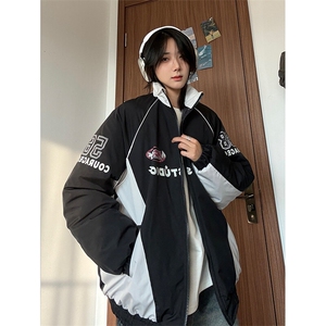 现货 港风美式字母印花立领保暖棉服男女潮 XZ213-MF08-P128控168图片