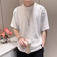 青少年透气肌理感短袖T恤男士夏季2025新款金属设计感半袖上衣潮，男装T恤，星座506A