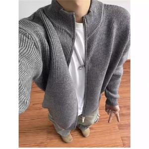 双拉链开衫毛衣男款秋冬季内搭打底针织衫美式休闲慵懒风外套M04图片
