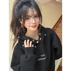 W11121-P53加绒58网图现货新款字母刺绣连帽卫衣加绒帽衫外套，女装短外套，星座1608