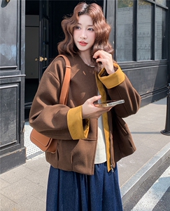 小个子设计感休闲韩系双面呢羊毛大衣拼色毛呢短外套女冬图片