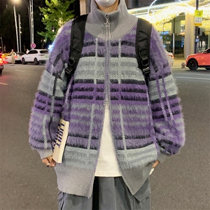 条纹毛衣日系慵懒复古男士针织衫秋冬季新款外套高级感线衣服图片
