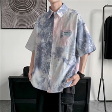 扎染短袖衬衫男潮牌宽松慵懒风半袖衬衣夏季百搭W1021-P30，男装衬衫，星座512-2