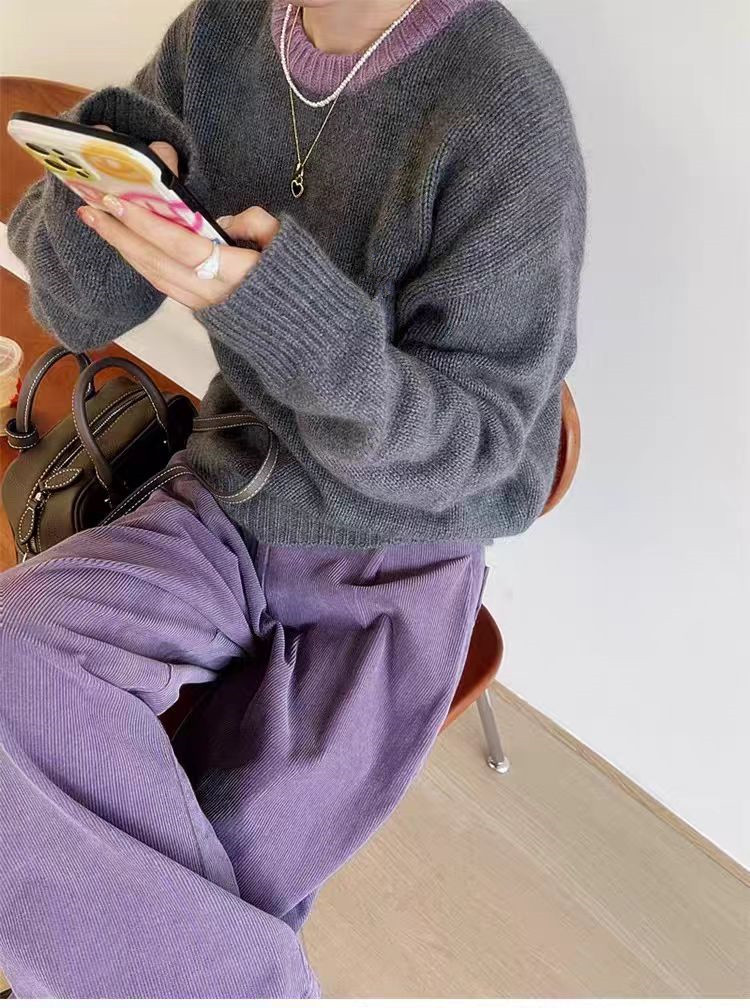 2025年秋季新款女士百搭撞色圆领针织衫,针织衫/毛衣,恒恩羊绒