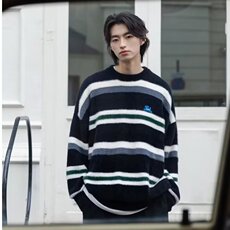 男女装可爱小狗撞色条纹仿马海毛毛衣秋季新款保暖毛线衣潮流原宿，男装针织衫/毛衣，星座506A