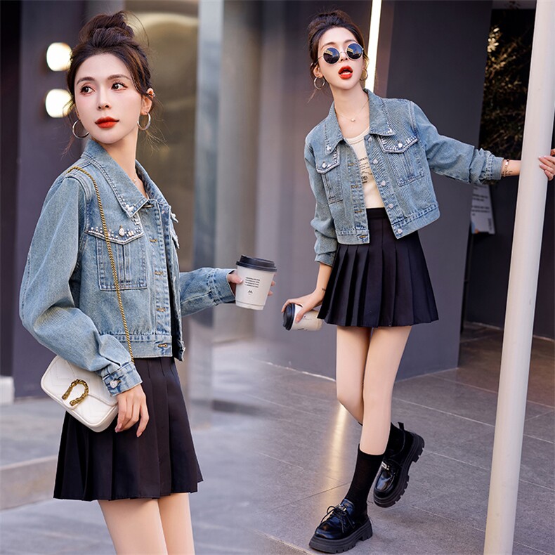 春季新款时尚潮流女装牛仔外套修身显瘦百搭短款夹克，女装牛仔外套，浪花E族（衣布洛）