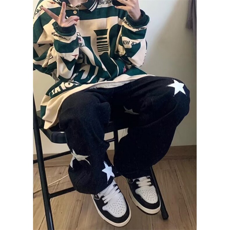阔腿星星牛仔裤女秋冬新款宽松显瘦梨形身材直筒裤子N8315,男装牛仔裤,星座1116A（原606A-3）