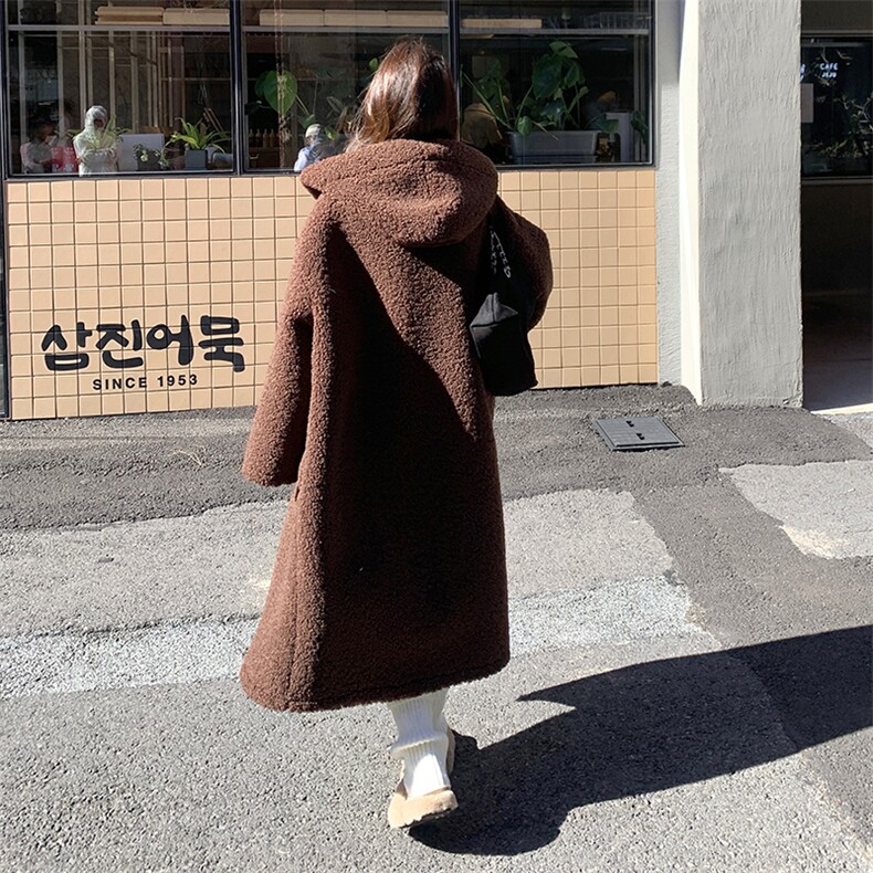 棕色oversize羊羔毛外套女2024冬新款慵懒风宽松加厚皮毛一体大衣,女装皮草,2C272