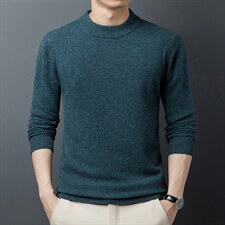 长袖男士毛衣春秋季纯色圆领全羊毛打底衫宽松中年装休闲针织衫，男装针织衫/毛衣，电商B212（原钱塘6029）