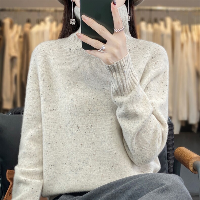 法式高端点子纱100%羊毛衫女堆堆领毛衣2026新款保暖打底针织衫,针织衫/毛衣,暖绒情旗舰店