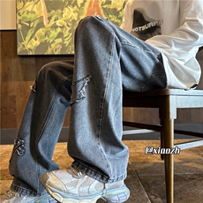 XZ616秋季新款刺绣毛边闪电十字架休闲牛仔裤TY1076特P65控78，男装牛仔裤，星座512A（原616）