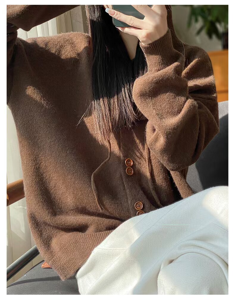 秋冬百搭休闲宽松亲肤绒扣子帽衫,针织衫/毛衣,东正羊绒