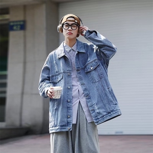 cityboy风破洞牛仔夹克ins港风高街字母印花外套男秋季J2192P65图片