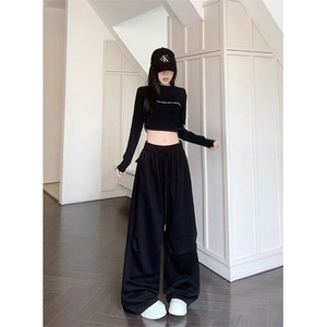 卫裤男女韩版潮流阔腿裤嘻哈帅百搭宽松2026春季ins长裤K6121-P39,ins博主穿搭气场图片