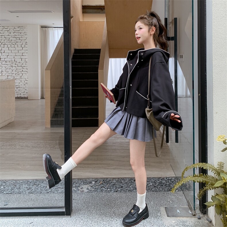 【新款主推】2025撞色连帽高级感通勤短外套2C372-838-P155控228,女装短外套,2C372