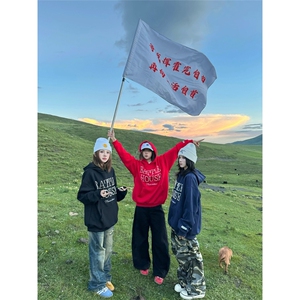 网图有货 美式复古钉珠字母连帽华棉宽松情侣卫衣男女 A821-P55图片