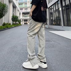 美式高街vibe水洗做泥染拉链开叉牛仔裤男直筒微喇长裤GN83-P45，男装牛仔裤，星座1008-1