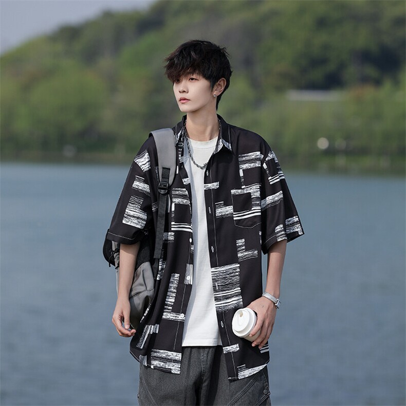 C01-P30M-7XL夏季新款大码潮牌印花短袖衬衫衬衣，男装衬衫，星座109-1