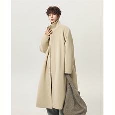 重磅立领加厚中长款毛呢大衣韩版宽松呢子风衣外套-F223-P128，男装风衣，电商B289-1
