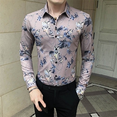 312A-5-291-P55长袖高级感秋季休闲英伦发型师韩版纯色男士衬衣，男装衬衫，星座312A-5