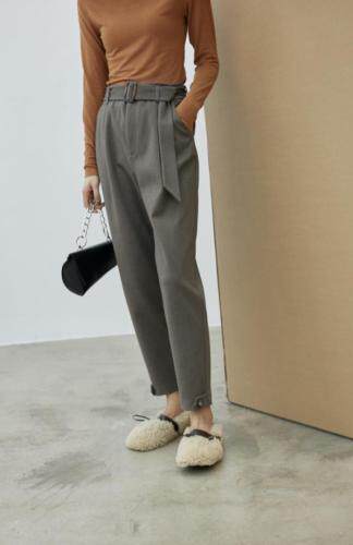 冬季新款高腰锥形裤呢料休闲裤，女装休闲裤，拉嘉图