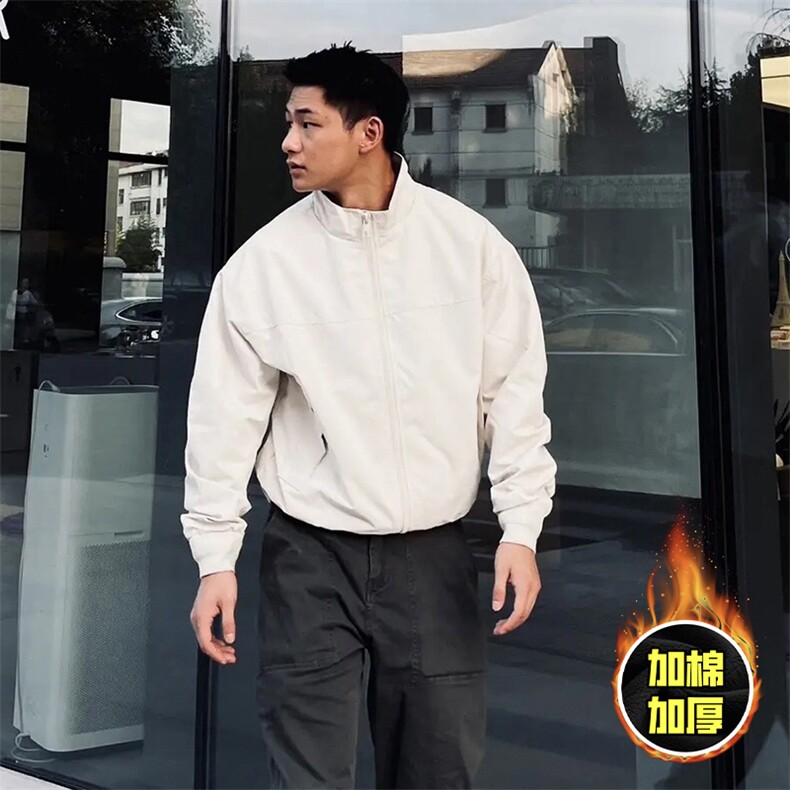 现货秋冬季美拉德立领飞行立领夹克boxy廓形棉衣高街加厚加棉外套，男装夹克，电商A486