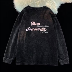 男秋季新款圆领时尚潮牌青春流行前后印做旧水洗长袖BY58P37，男装T恤，星座1116-2